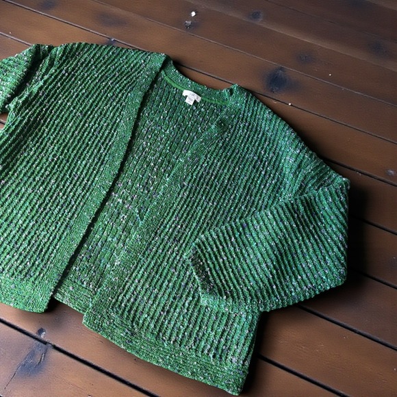 J. Jill Sweaters - J. Jill Green Space Dye Open Front Ribbed Cardigan Sweater Womens Medium Petite